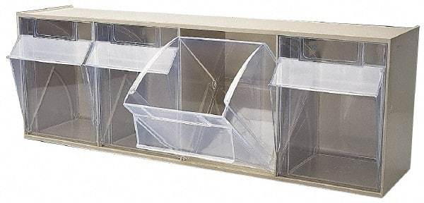 Quantum Storage - 23-5/8" Wide x 8-1/8" High x 6-5/8" Deep, Small Parts Tip Out Stacking Bin Organizer - Polystyrene Frame, 4 Compartments, 5-5/8" Wide x 7-1/2" High x 5" Deep Bin - Americas Tooling