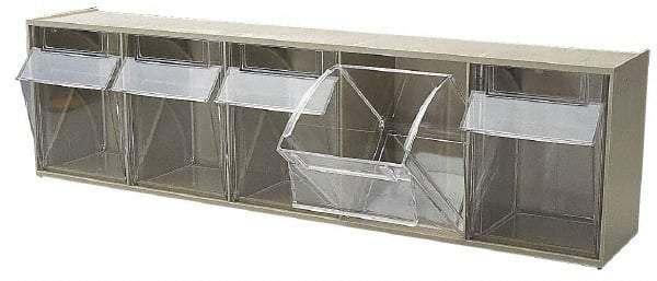 Quantum Storage - 23-5/8" Wide x 6-1/2" High x 5-1/4" Deep, Small Parts Tip Out Stacking Bin Organizer - Polystyrene Frame, 5 Compartments, 4-1/4" Wide x 5-3/4" High x 3-3/4" Deep Bin - Americas Tooling