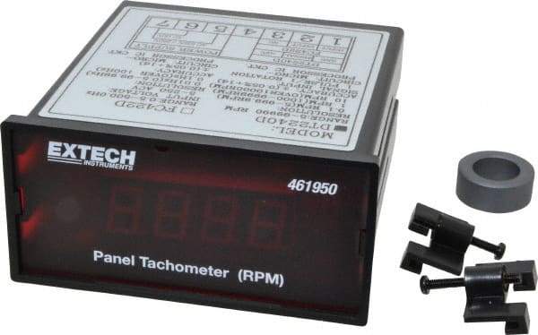 Extech - Accurate up to 0.05%, 0.1 and 0.1 (5 to 1,000) and 1 (1,000 to 9,999) and 10 (10,000 to 99,990) RPM Resolution, Noncontact Tachometer - 4.8819 Inch Long x 2 Inch Wide x 1.2992 Inch Meter Thick, 5 to 99,990 RPM Measurement - Americas Tooling