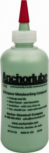 Made in USA - Anchorlube G-771, 8 oz Bottle Cutting Fluid - Water Soluble, For Broaching, Counterboring, Drawing, Drilling, Engraving, Fly-Cutting, Hole Extruding, Milling, Piercing, Punching, Sawing, Seat Forming, Spot Facing, Tapping - Americas Tooling