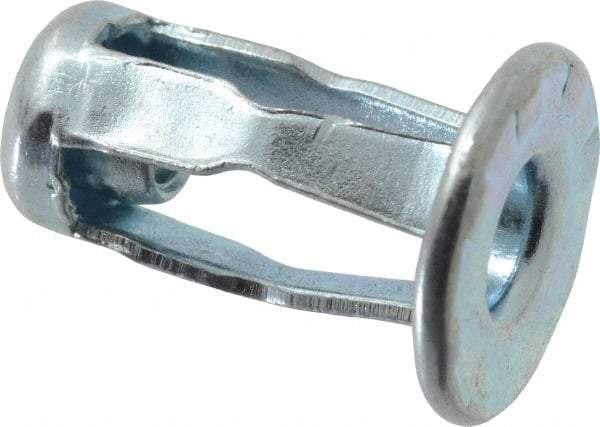 RivetKing - #6-32 UNC Thread, Clear Zinc Plated, Steel, Screwdriver Installed Rivet Nut - 1/64 to 0.06" Grip, 15/32" Flange Diam, 0.663" Long - Americas Tooling