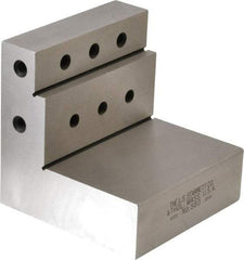 Starrett - 3" Wide x 3" Deep x 3" High Steel Precision-Ground Angle Plate - Stepped Plate, Machined Holes on Surface, Open End, Single Plate - Americas Tooling