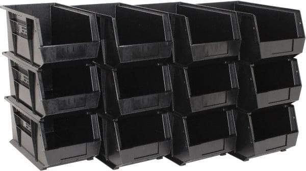 Quantum Storage - 50 Lb. Load Capacity, 14-3/4" Deep, Black Polypropylene Hopper Stacking Bin - 7" High x 8-1/4" Wide x 14-3/4" Long - Americas Tooling