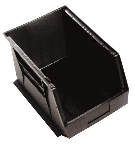 Quantum Storage - 75 Lb. Load Capacity, 16" Deep, Black Polypropylene Hopper Stacking Bin - 8" High x 11" Wide x 16" Long - Americas Tooling