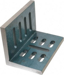 Interstate - 7" Wide x 4-1/2" Deep x 5-1/2" High Cast Iron Partially Machined Angle Plate - Slotted Plate, Through-Slots on Surface, Open End, Single Plate - Americas Tooling