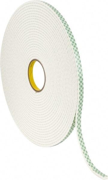 3M - 1/2" x 18 Yd Acrylic Adhesive Double Sided Tape - 1/4" Thick, Off-White, Urethane Foam Liner, Continuous Roll, Series 4004 - Americas Tooling