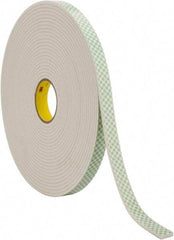 3M - 1" x 18 Yd Acrylic Adhesive Double Sided Tape - 1/4" Thick, Off-White, Urethane Foam Liner, Continuous Roll, Series 4004 - Americas Tooling