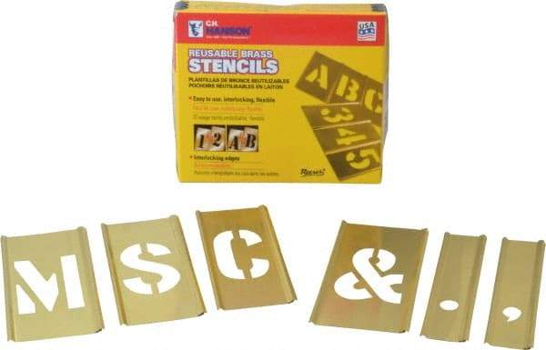 C.H. Hanson - 33 Piece, 2 Inch Character Size, Brass Stencil - Contains Letter Set - Americas Tooling