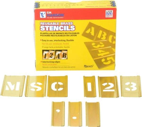C.H. Hanson - 92 Piece, 1 Inch Character Size, Brass Stencil - Contains Three A Fonts - Americas Tooling