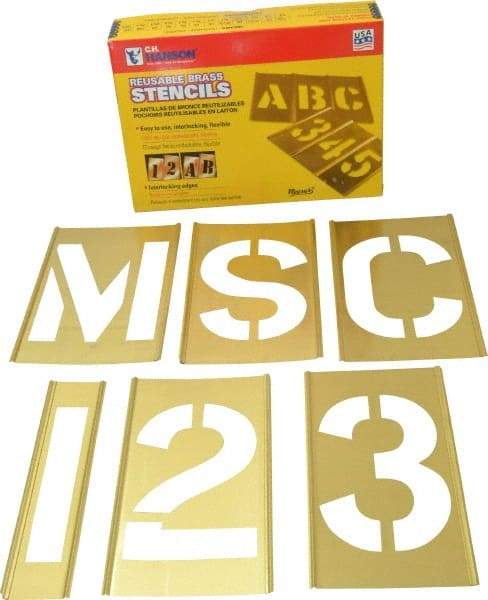 C.H. Hanson - 92 Piece, 5 Inch Character Size, Brass Stencil - Contains Three A Fonts - Americas Tooling