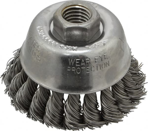 Osborn - 2-3/4" Diam, 5/8-11 Threaded Arbor, Steel Fill Cup Brush - 0.02 Wire Diam, 14,000 Max RPM - Americas Tooling