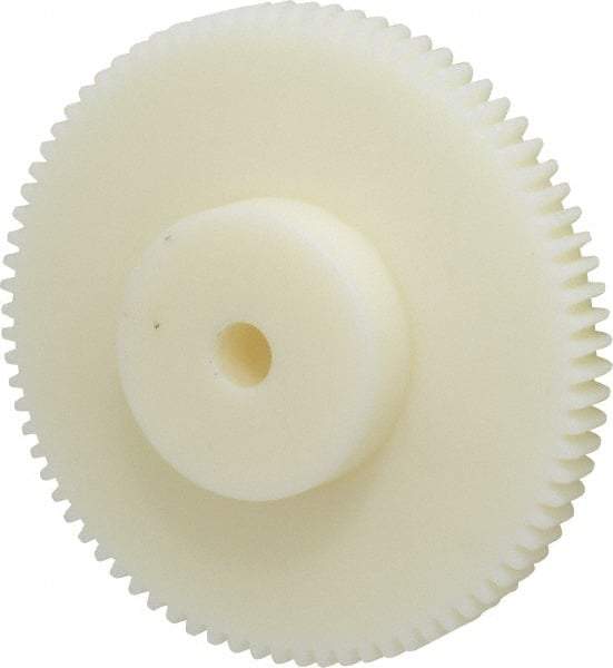 Poly Hi Solidur - 16 Pitch, 5" Pitch Diam, 5-1/8" OD, 80 Tooth Spur Gear - 1/2" Face Width, 1/2" Bore Diam, 2-1/4" Hub Diam, 14.5° Pressure Angle, Nylon - Americas Tooling