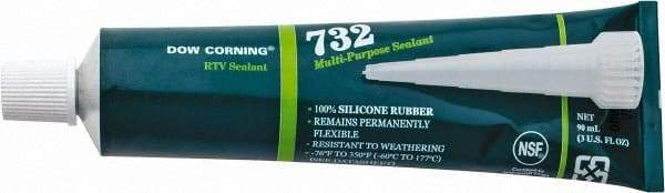 Dow Corning - 3 oz Tube Clear RTV Silicone Joint Sealant - -76 to 356°F Operating Temp, 20 min Tack Free Dry Time, 24 hr Full Cure Time, Series 732 - Americas Tooling