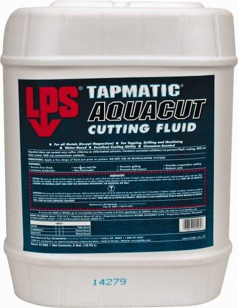 LPS - Tapmatic AquaCut, 5 Gal Pail Cutting & Tapping Fluid - Water Soluble, For Boring, Broaching, Drawing, Drilling, Engraving, Facing, Finishing, Grinding, Milling, Reaming, Sawing, Stamping, Tapping, Threading, Turning - Americas Tooling