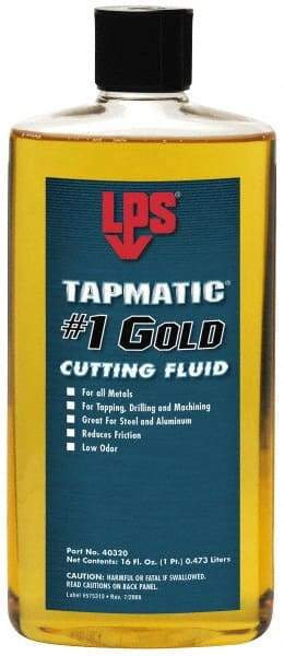 LPS - Tapmatic #1 Gold, 1 Pt Bottle Cutting & Tapping Fluid - Straight Oil, For Boring, Broaching, Drilling, Engraving, Facing, Milling, Reaming, Sawing, Tapping, Threading, Turning - Americas Tooling