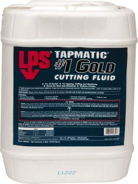 LPS - Tapmatic #1 Gold, 5 Gal Pail Cutting & Tapping Fluid - Straight Oil, For Boring, Broaching, Drilling, Engraving, Facing, Milling, Reaming, Sawing, Tapping, Threading, Turning - Americas Tooling