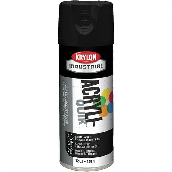 Krylon - Black, 12 oz Net Fill, Semi Flat, Lacquer Spray Paint - 15 to 20 Sq Ft per Can, 16 oz Container, Use on Cabinets, Color Coding Steel & Lumber, Conduits, Drums, Ducts, Furniture, Motors, Pipelines, Tools - Americas Tooling