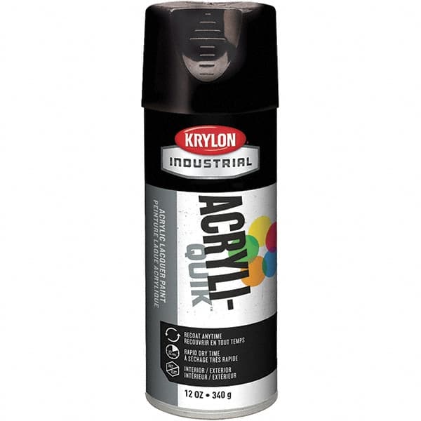 Krylon - Black, 12 oz Net Fill, Gloss, Lacquer Spray Paint - 15 to 20 Sq Ft per Can, 16 oz Container, Use on Cabinets, Color Coding Steel & Lumber, Conduits, Drums, Ducts, Furniture, Motors, Pipelines, Tools - Americas Tooling