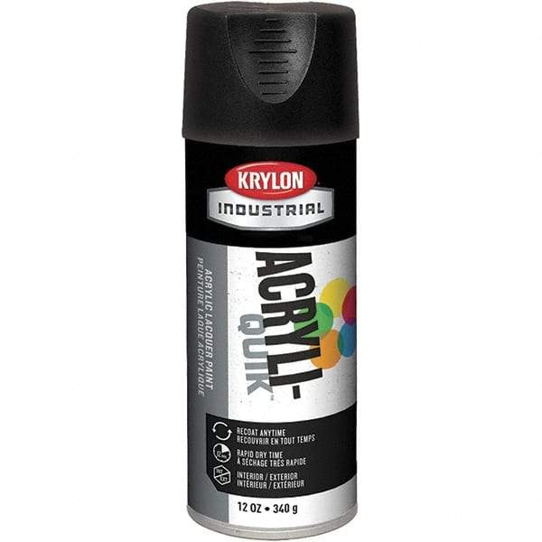 Krylon - Black, 12 oz Net Fill, Flat, Lacquer Spray Paint - 15 to 20 Sq Ft per Can, 16 oz Container, Use on Cabinets, Color Coding Steel & Lumber, Conduits, Drums, Ducts, Fabric, Furniture, Motors, Pipelines, Tools - Americas Tooling