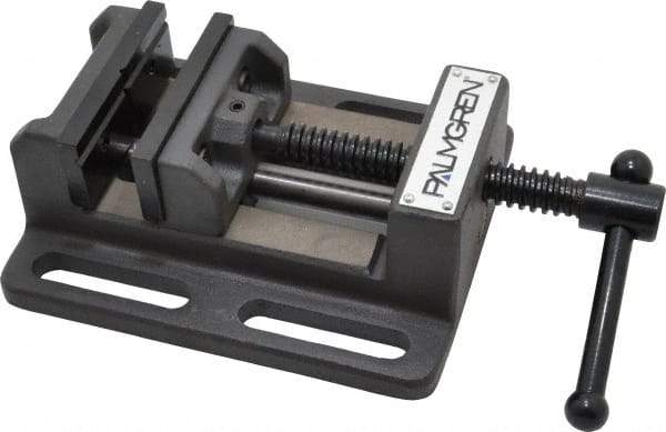 Palmgren - 3" Jaw Opening Capacity x 1-1/8" Throat Depth, Horizontal Drill Press Vise - 3" Wide Jaw, Stationary Base, Standard Speed, 6-1/2" OAL x 2-7/16" Overall Height - Americas Tooling