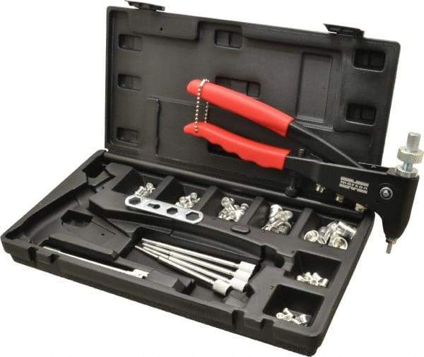 Value Collection - 63 Piece Aluminum Manual Rivet Nut Tool Kit - #6-32, 3/8-16" Thread - Americas Tooling