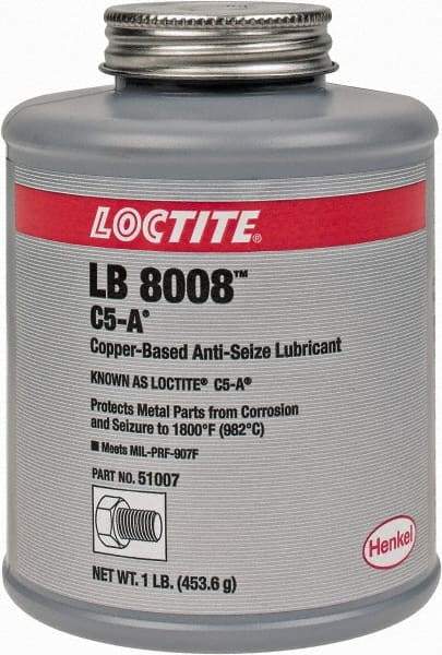 Loctite - 1 Lb Can High Temperature Anti-Seize Lubricant - Copper/Graphite, -29 to 1,800°F, Copper Colored, Water Resistant - Americas Tooling