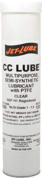 Jet-Lube - 14 oz Cartridge Synthetic General Purpose Grease - Clear, Food Grade, 400°F Max Temp, NLGIG 1-1/2, - Americas Tooling