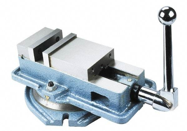 Interstate - 6" Jaw Width, Horizontal Swivel Machine Vise - Manual Operation, 1 Station, 16.85" Long x 6.22" High x 1-1/2" Deep, 1-3/4" Jaw Height, Cast Iron - Americas Tooling