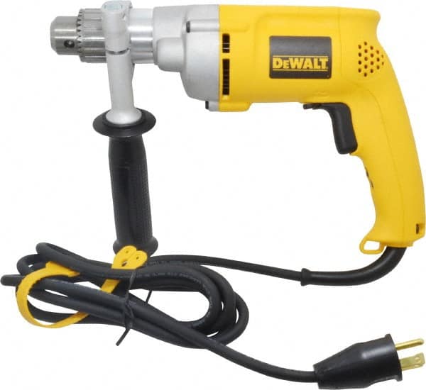 DeWALT - 1/2" Keyed Chuck, 0 to 1,000 RPM, Pistol Grip Handle Electric Drill - 7.8 Amps, 120 Volts, Reversible, Includes 360° Side Handle & Chuck Key with Holder - Americas Tooling