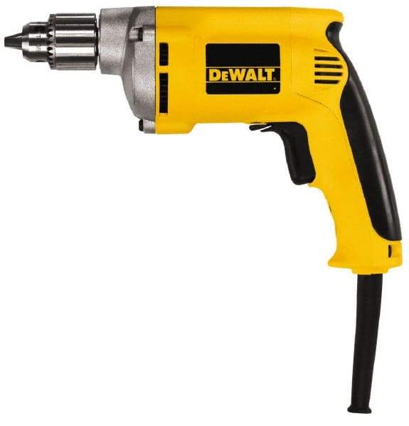 DeWALT - 1/4" Keyed Chuck, 4,000 RPM, Pistol Grip Handle Electric Drill - 6.7 Amps, 110 Volts, Reversible, Includes Chuck Key with Holder - Americas Tooling