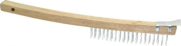 Value Collection - 3 Rows x 19 Columns Bent Handle Scratch Brush with Scraper - 1" Brush Length, 13-1/2" OAL, 1" Trim Length, Wood Curved Handle - Americas Tooling