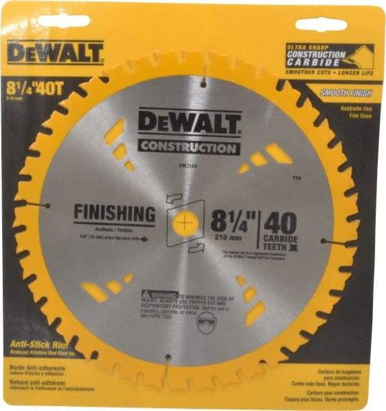 DeWALT - 8-1/4" Diam, 5/8" Arbor Hole Diam, 40 Tooth Wet & Dry Cut Saw Blade - Carbide-Tipped, General Purpose Action, Diamond Arbor - Americas Tooling