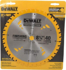 DeWALT - 8-1/4" Diam, 5/8" Arbor Hole Diam, 40 Tooth Wet & Dry Cut Saw Blade - Carbide-Tipped, General Purpose Action, Diamond Arbor - Americas Tooling