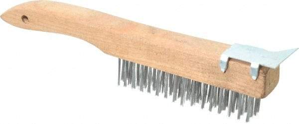 Value Collection - 4 Rows x 16 Columns Shoe Handle Scratch Brush with Scraper - 10" OAL, 1-1/8" Trim Length, Wood Shoe Handle - Americas Tooling