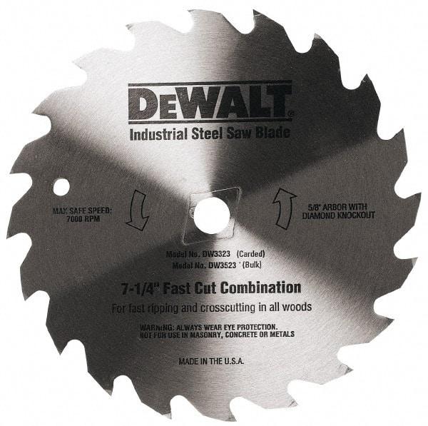 DeWALT - 7-1/4" Diam, 5/8" Arbor Hole Diam, 140 Tooth Wet & Dry Cut Saw Blade - Steel, Smooth Action, Standard Round Arbor - Americas Tooling