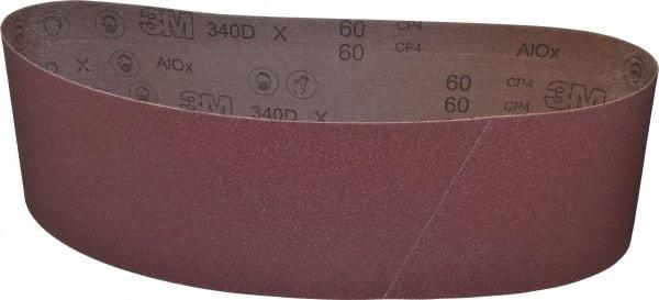 3M - 6" Wide x 48" OAL, 60 Grit, Aluminum Oxide Abrasive Belt - Aluminum Oxide, Medium, Coated, X Weighted Cloth Backing, Series 340D - Americas Tooling