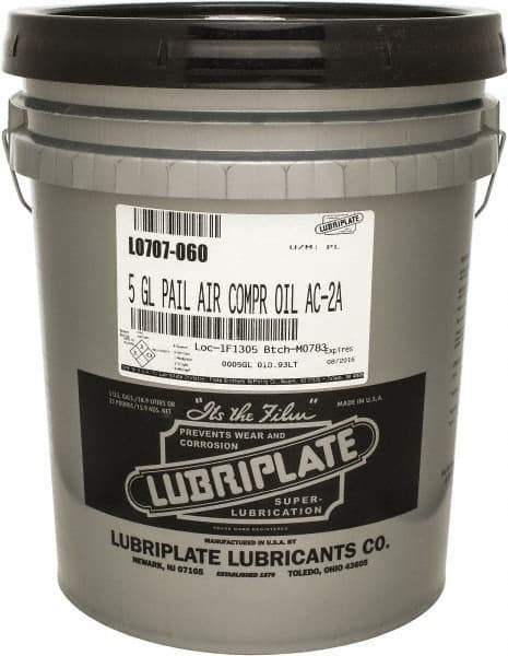 Lubriplate - 5 Gal Pail, ISO 100, SAE 30, Air Compressor Oil - 430 Viscosity (SUS) at 100°F, 63 Viscosity (SUS) at 210°F, Series AC-2A - Americas Tooling