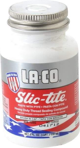 LA-CO - 1/4 Pt Brush Top Can White Thread Sealant - Paste with PTFE, 500°F Max Working Temp, For Metal, PVC, CPVC & ABS Plastic Pipe Threads - Americas Tooling