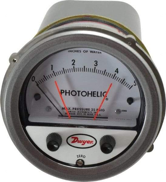 Dwyer - 25 Max psi, 2% Accuracy, NPT Thread Photohelic Pressure Switch - 1/8 Inch Thread, 5 Inch Water Column, 120°F Max - Americas Tooling