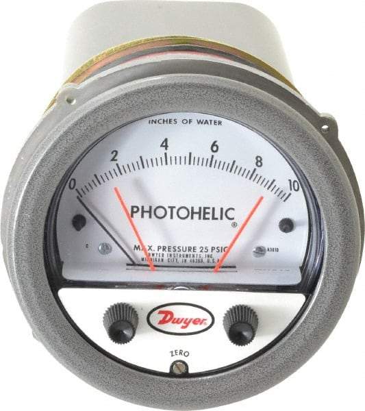 Dwyer - 25 Max psi, 2% Accuracy, NPT Thread Photohelic Pressure Switch - 1/8 Inch Thread, 10 Inch Water Column, 120°F Max - Americas Tooling