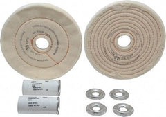 Dico - 6" Diam Cushion Sewn, Spiral Sewn Buffing Wheel Set - 1/2 - 1" Arbor Hole, Emery - Americas Tooling