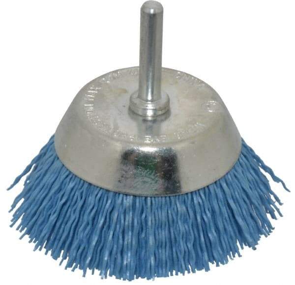 Dico - 2-1/2" Diam, 1/4" Shank Diam, Nylon Fill Cup Brush - Aluminum Oxide Abrasive Material, 0.03 Wire Diam - Americas Tooling