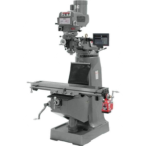 Jet - 9" Table Width x 49" Table Length, Variable Speed Pulley Control, 3 Phase Knee Milling Machine - R8 Spindle Taper, 3 hp - Americas Tooling