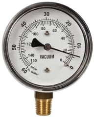 Gast - 1/4" NPT Vacuum Gauge - 0-60 psi Pressure, 0-150 Millibars - Americas Tooling