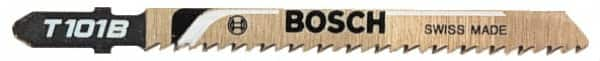 Bosch - 4" Long, 8 Teeth per Inch, High Carbon Steel Jig Saw Blade - Toothed Edge, 1/4" Wide x 0.05" Thick, T-Shank, Ground Side Tooth Set - Americas Tooling