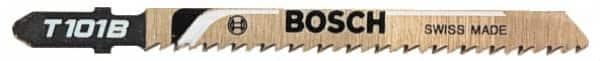 Bosch - 4" Long, 8 Teeth per Inch, High Speed Steel Jig Saw Blade - Toothed Edge, 1/4" Wide x 0.04" Thick, T-Shank, Mill Side Tooth Set - Americas Tooling