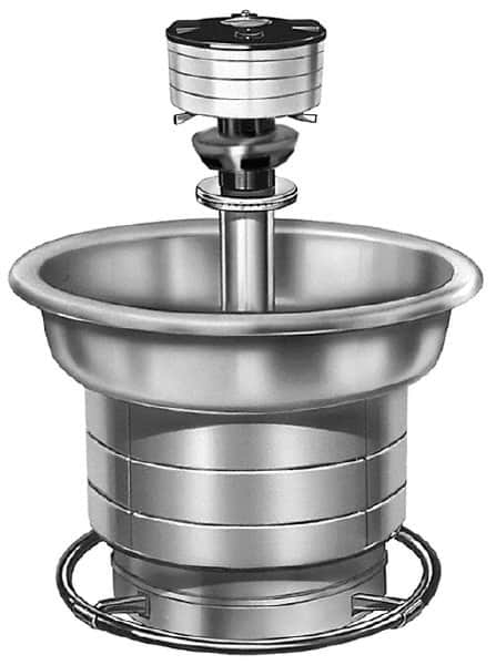 Bradley - Circular, Foot-Controlled, External Drain, 54" Diam, 4 Person Capacity, Stainless Steel, Wash Fountain - 5 GPM, 9" Bowl Depth, 28" High, 304 Material Grade - Americas Tooling