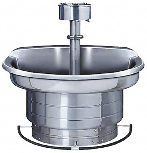 Bradley - Semi-Circular, Foot-Controlled, External Drain, 54" Diam, 4 Person Capacity, Stainless Steel, Wash Fountain - 3 GPM, 9" Bowl Depth, 28" High, 304 Material Grade - Americas Tooling