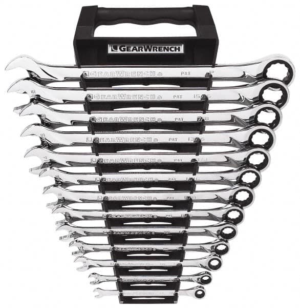 GearWrench - 13 Piece, 1/4" to 1", 12 Point Combination Wrench Set - Inch Measurement Standard, Chrome Finish, Comes in Tray - Americas Tooling