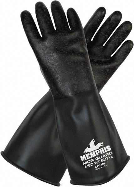 MCR Safety - Size XL (10), 14" Long, 14 mil Thick, Butyl Chemical Resistant Gloves - Smooth Finish, Black - Americas Tooling